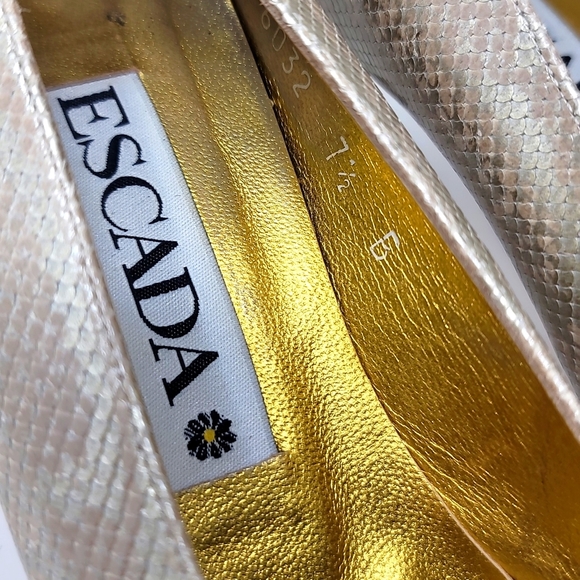 ♡ ESCADA Python Design Kitten Heels | Retro Point Toe Leather Italian Dress - Picture 9 of 12